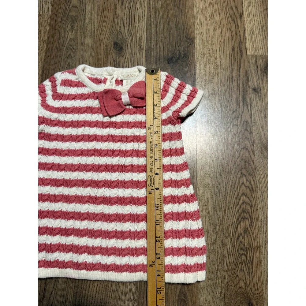 Cynthia Rowley Dress Baby Girl Size 6-9M Red White Striped Cable Knit Bow